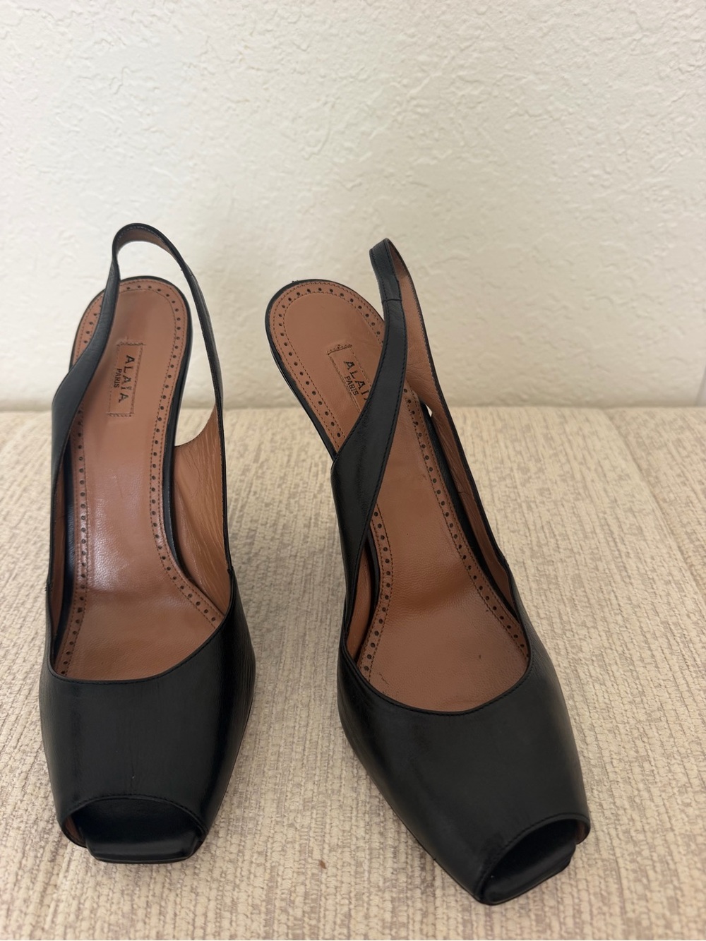 Alaia Black Leather Peep-Toe Slingback Wedges - Picture 2 of 7